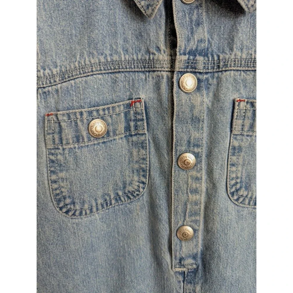 Vtg BABY GAP 90s Denim Utility Jumpsuit Coverall Romper Pocket Snap 18 24 Mo Y2K